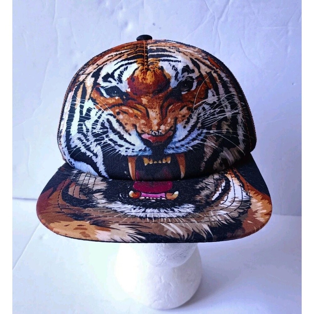 Julie Joe Virginia Zoo Tiger Hat Snap Back Unisex Black Mesh